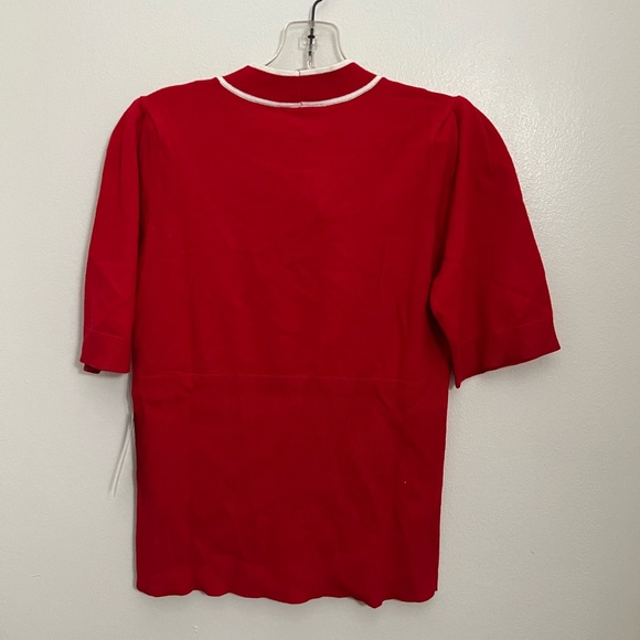 New ModCloth Bow Thyself Tie Neck Knit Top Size M Red with White Trim NEW - Picture 3 of 5